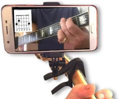 smartphone guitar capo android and iphone compatible dock headstock neck clamp cell phone holder aid musicians electric