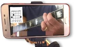 smartphone guitar capo android and iphone compatible dock headstock neck clamp cell phone holder aid musicians electric