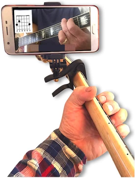 Smartphone Guitar Capo | Android and iPhone Compatible Dock Headstock Neck Clamp | Cell Phone Holder Aid Musicians | Electric or Acoustic Guitars